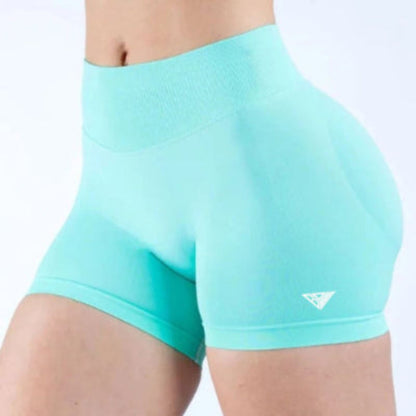 BD WEAR women’s high-waisted Ice Mint athletic shorts with a small white logo