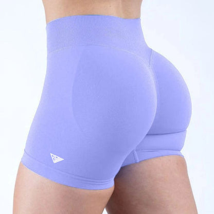 BD WEAR women’s high-waisted Light Purple athletic shorts with a small white logo