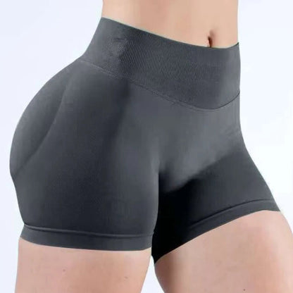 BD WEAR women’s high-waisted Shark Grey athletic shorts with a small white logo